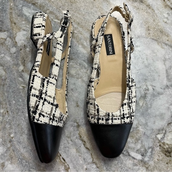 Women’s Black and White Tweed Slingback Shoes Women’s 7 - Picture 3 of 10